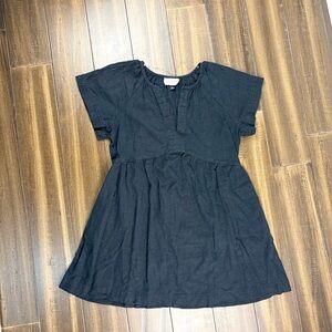 size S Black Canvas V Neck Short SleeveBaby Doll Dress Mini Pockets LBD grunge